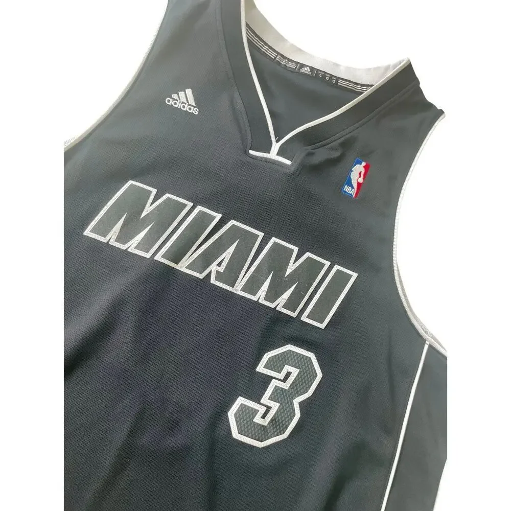 ADIDAS NBA MIAMI HEAT JERSEY DWYANE WADE SPECIAL EDITION BLACK OUT STITCHED SZ L